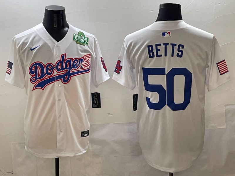 Men Los Angeles Dodgers 50 Betts White Second generation Joint Name Nike 2025 MLB Jersey style 7
